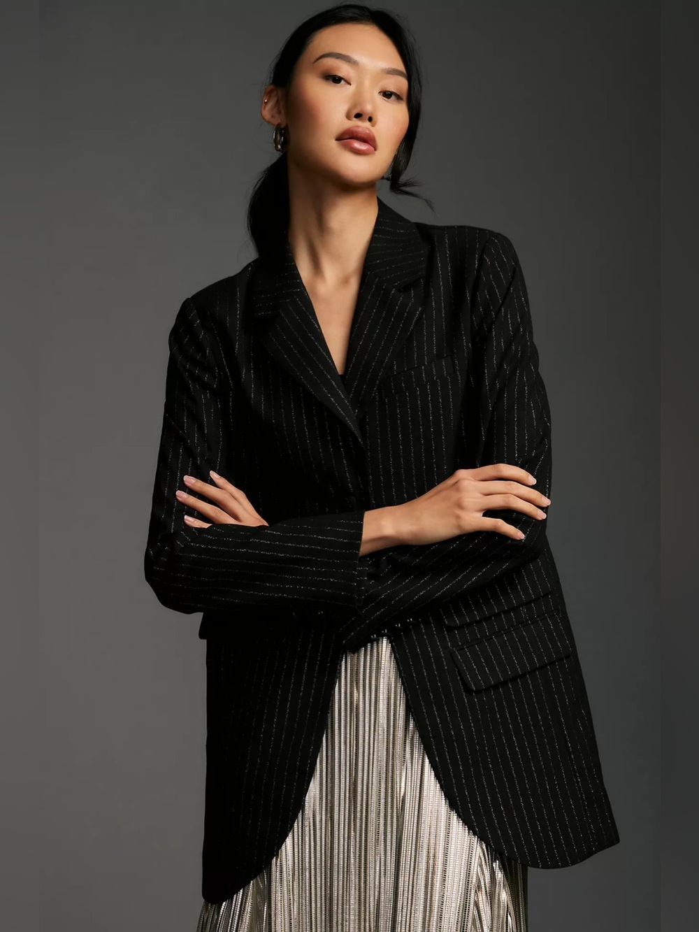 NWT Anthropologie Maeve Tiered Sparkle Longline Blazer, Size S